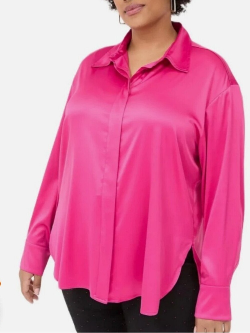 Lane Bryant Hot Pink Satin Button-Up Blouse high quality feels amazing